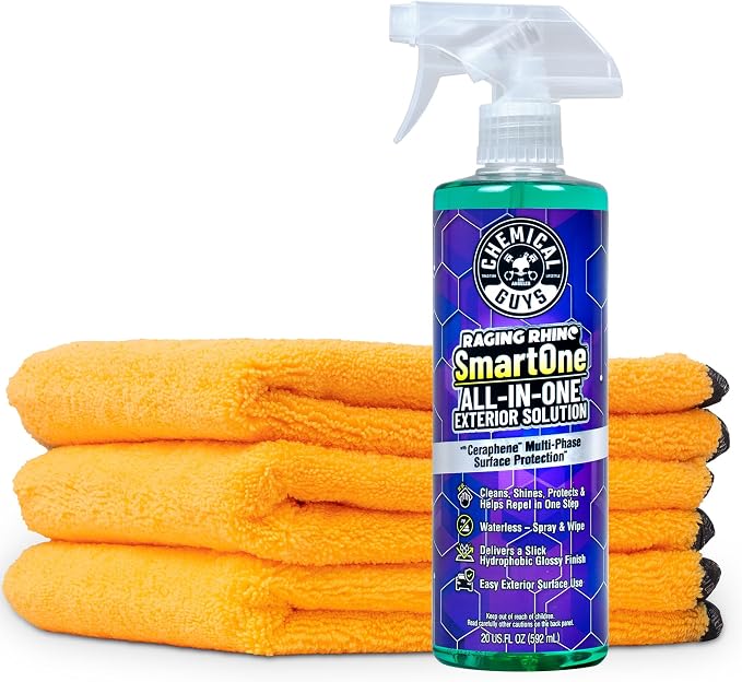 Chemical Guys, Raging Rhino All-in-One Exterior Spray Kit, 20 oz, 3 Towels | Waterless wash, quick detailer and spray wax in one step, cleans and shines with a slick gloss, three microfiber towels