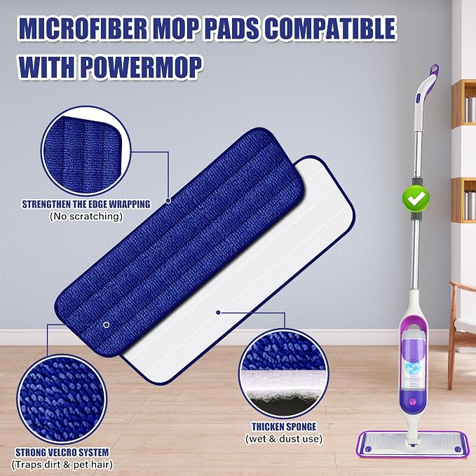 Microfiber Spray Mops for Floors Cleaning: Wet Dry Mop Hardwood Floor Mops | 3 Washable Reusable Pads for Swiffer Powermop, Flat Mop with Sprayer Microfiber Dust Mop, for Tile Wood Laminate Vinyl Marble