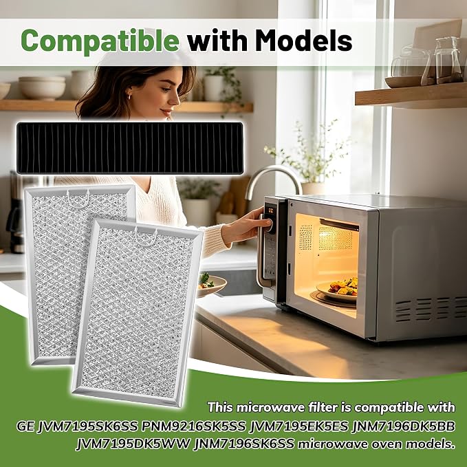 3Pcs Microwave Filter Set Replace for JVM7195SK6SS, PNM9216SK5SS, JVM7195EK5ES, JNM7196DK5BB, JVM7195DK5WW, JNM7196SK6SS, Compatible with GE Charcoal&Grease Filter