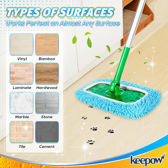 KEEPOW Reusable Dry Sweeping Cloths Microfiber Wet Pads Compatible with Swiffer Sweeper Mop and Sweep & Mop Deluxe, Replacement Mopping Pad Refills for Hardwood Floor Cleaning (2 Pack)