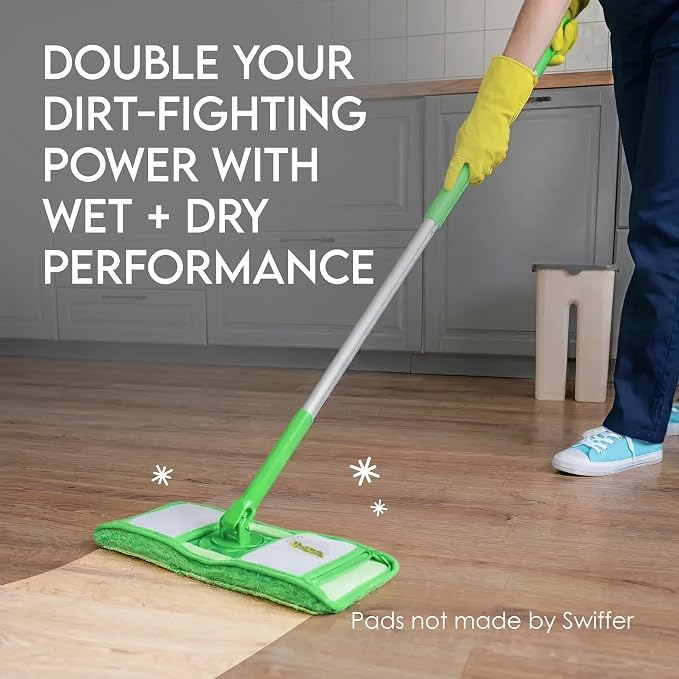 Reusable Pads Compatible with Swiffer Sweeper Mops - Washable Microfiber Mop Pad Refills by Turbo - 12 Inch Floor Cleaning Mop Head Pads Work Wet and Dry - 2 Pack