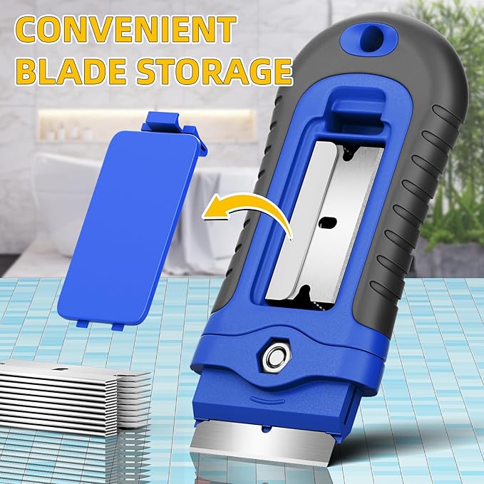 DIYSELF Razor Scraper with 15 Extra Razor Blades, Stove Top Cleaner Tool | Paint Scraper for Stickers, Labels, Glue and Residue on Glass, Metal and Tile, Razor Scraper with Built-In Blade Storage