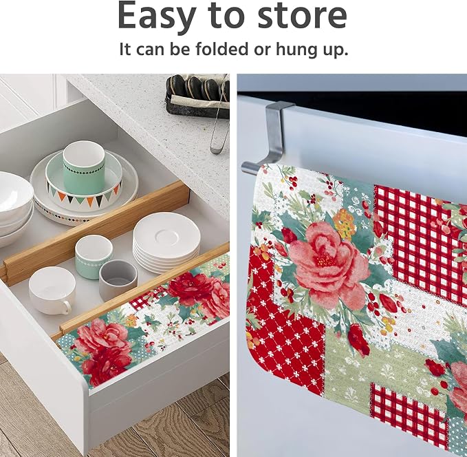 Dish Drying Mat for Kitchen Counter 16x18 Inch, Super Absorbent Dish Drainer Mat, Decorative Microfiber Dishes Drying Pad-Small(Red Flower)