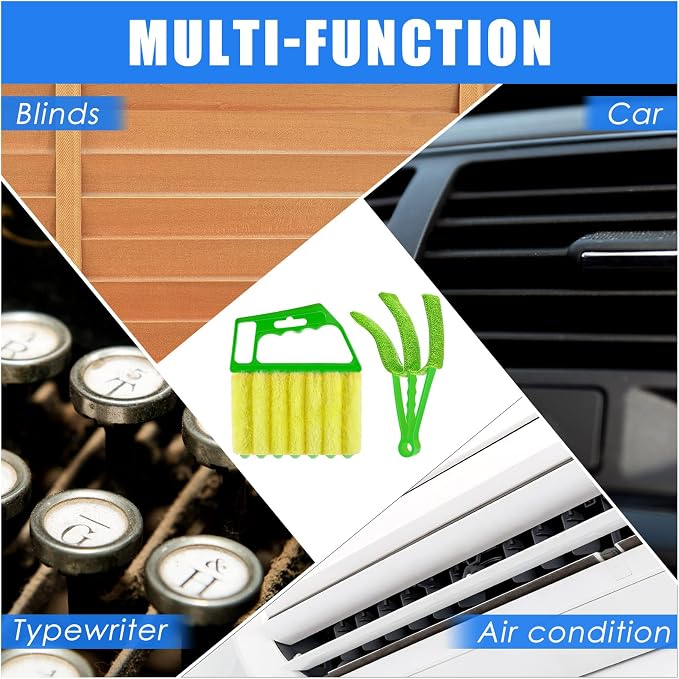 4 Pcs Window Venetian Blind Cleaner Duster Tool 7 Finger Blind Rush and Shutter Cleaner Brush Hand-held Window Shutter Air Conditioner Duster for Dirt(Green, Blue)