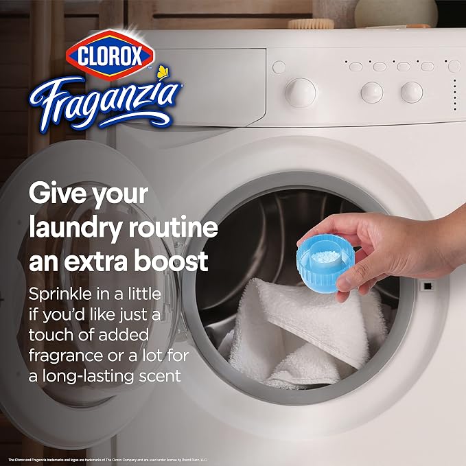 Clorox Fraganzia Laundry Scent Booster Crystals, In-Wash Fragrance Beads for Fresh-Smelling Clothes & Linens, Safe for All Fabrics & Colors, Easy-Pour Bottle, Morning Sky Scent, 18 Oz, 2 Pack