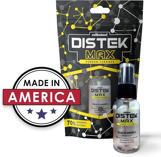 cellhelmet DISTEK Max Screen & Phone Cleaner | 70% Isopropyl Alcohol Formula | Safe for All Devices | Anti-Streak & Fast-Drying | 30mL Travel Size | As Seen on Shark Tank | Retail Packaging