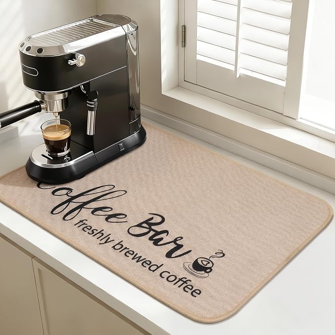 Findosom Dish Drying Mat, 16"x 24" Super Absorbent & Hide Stain Coffee Mat, Cuttable Drying Mat for Kitchen Counter, Coffee Bar Accessories, Under Dish Rack, Coffee Maker, Espresso Machine, Linen
