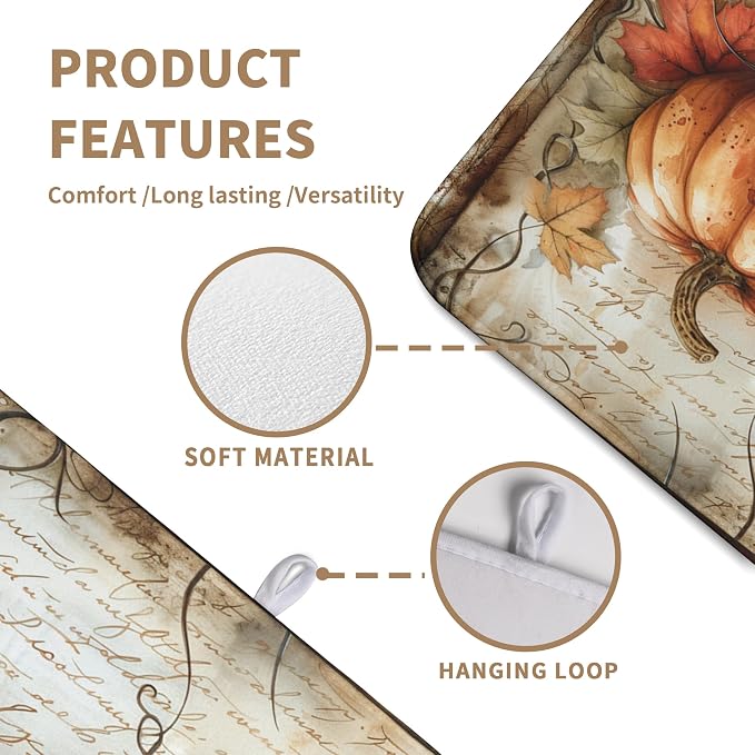 Fall Pumpkin Dish Drying Mats for Kitchen Counter 18x24 Inch Vintage Maple Leaves Dishes Drying Mat Seasonal Autumn Dish Drainer Mats Microfiber Absorbent Dish Drying Pads with Hanging Loop