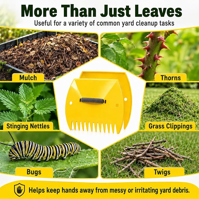Leaf Scoops Hand Rakes, Leaf Claws & Leaf Grabbers for Yard Work with 72-Gallon Reusable Leaf Bag, 2 Pairs Adult Garden Gloves & Soft Handle Covers, Yard Cleanup Kit for Leaves