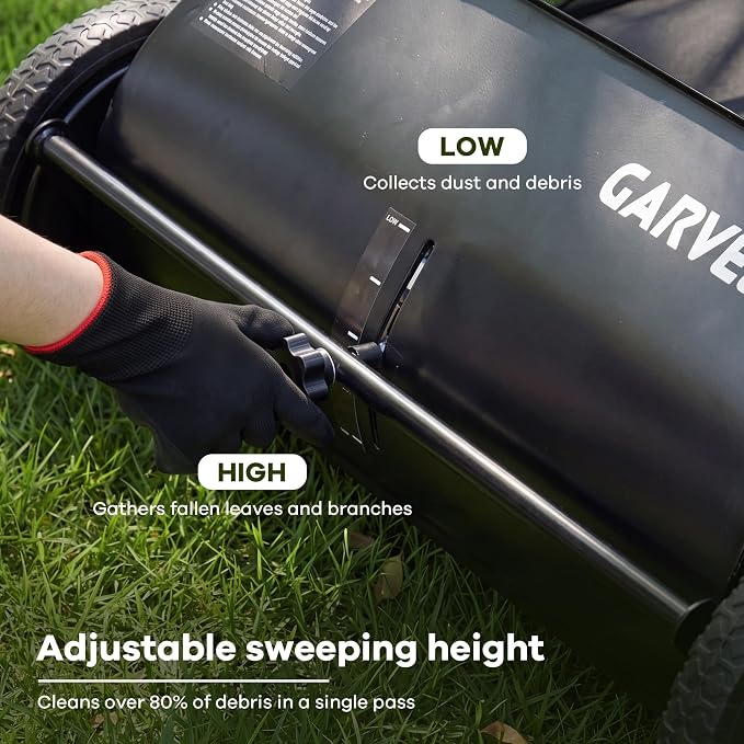 Push Lawn Sweeper, 26 in Leaf & Grass Collector with 7 cu. ft. Hopper Bag, Heavy Duty Yard Sweeper with Clear Dust Cover & Large Collection Bag for Lawn Yard Cleanup