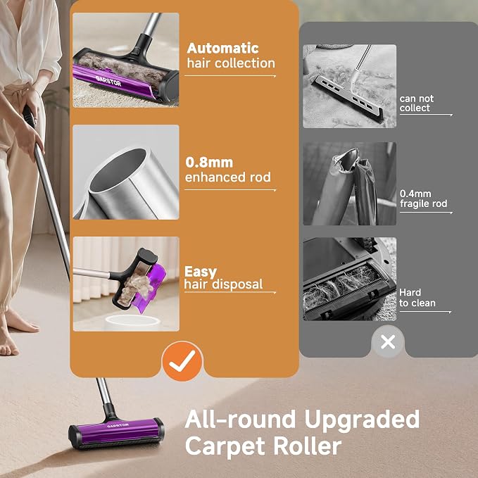 Pet Hair Remover for Carpet, Carpet Sweeper with Dust Container | Carpet Hair Removal Tool with 5 Feet Long Handle to Remove Cat and Dog Hair from Carpet, Rugs, Mats, Furniture, Upholstery