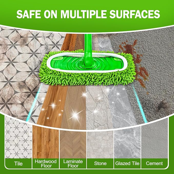 8 Pack Reusable Mop Pads Compatible with Swiffer Sweeper, Dry Sweeping Cloths & Wet Mopping Cloths - Microfiber Mop Pads for Hardwood Floors, Floor Cleaning, Wood Floors (Green)