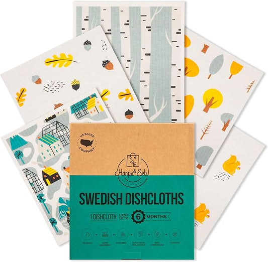 Harps&Seb Swedish Dishcloths for Kitchen Dish Towels - 5 Pack, Non-Scratch Reusable Paper Towels, Super Absorbent Washable Swedish Dish Cloths, No Odor, Biodegradable, Home Design