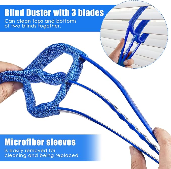 4 Pcs Window Venetian Blind Cleaner Duster Tool 7 Finger Blind Rush and Shutter Cleaner Brush Hand-held Window Shutter Air Conditioner Duster for Dirt(Orange, Blue, Red)