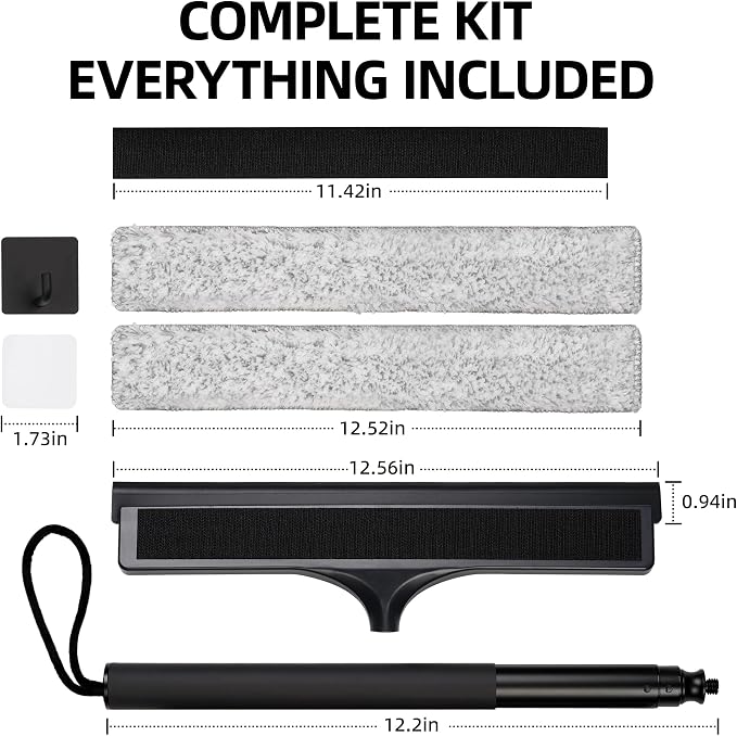 16-59" Telescopic 2-in-1 Window & Shower Squeegee for Glass Doors | 30% thicker silicone blade, microfiber pad, ideal for car windshields, bathroom tiles, RVs, safe high reach without ladders