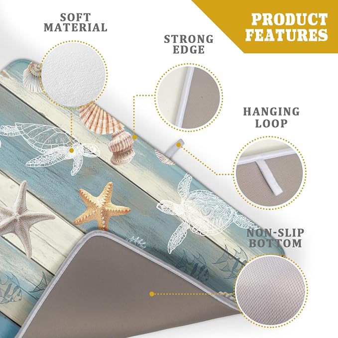 Giwawa Coastal Starfish Dish Drying Mat Summer Sea Turtle Drainer Rack Mat Absorbent Microfiber Kitchen Countertop Protector Dishes Pad 18x24 inch
