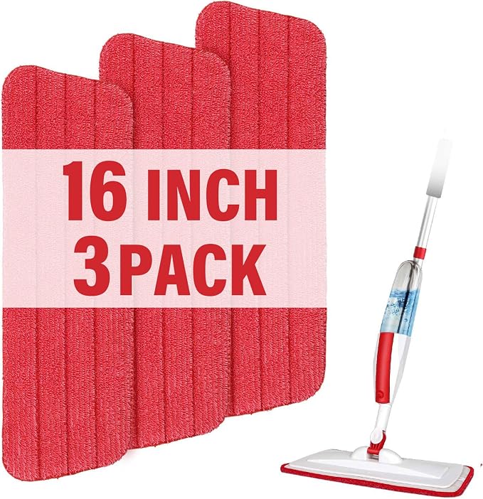 16.5" Microfiber Mop Pads Refills, 3 Pack Reusable Replacement Heads | reusable wet mop refills, machine washable for 14-16 inch spray mops, hardwood floors, dust cleaning & scrubbing