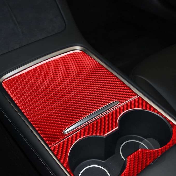 Red Real Carbon Fiber Trim for Tesla Accessories | for Model 3 2017-2022 / Model Y 2020-2024 Front Door Sill Panel Sticker Interior Thick Overlay Decal