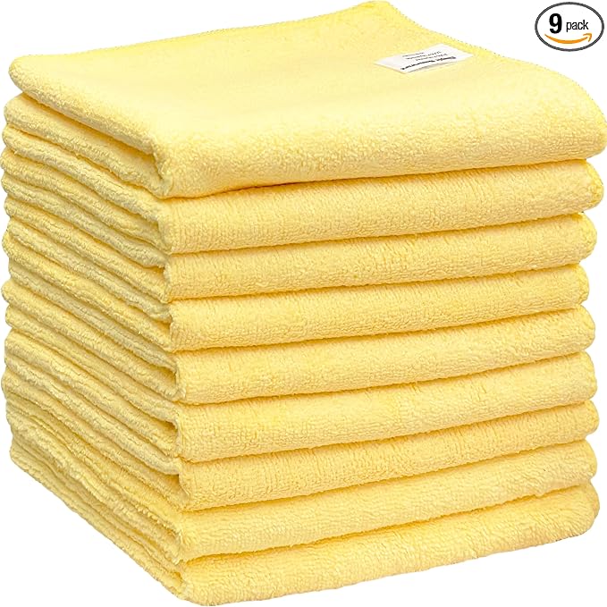 Simple Houseware 16" x 24" Microfiber Cleaning Towels, Heavy Duty 9 Pack | 325 GSM Reusable for Home, Kitchen and Car