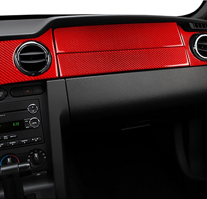 Red Real Carbon Fiber Trim for Ford Mustang Accessories | for GT Shelby 2005 2006 2007 2008 2009 Instrument Central Console Dashboard Panel Kit Interior Thick Overlay Decal 7PCs