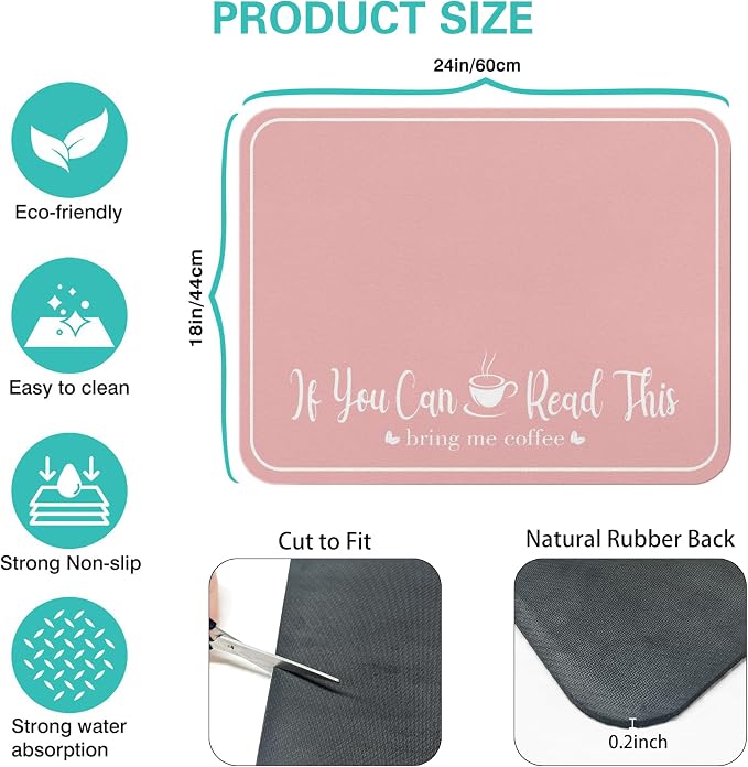 Coffee Bar Mat for Countertops 18inx24in,Absorbent Hide Stain Anti-Slip Cafe Bar Accessories Fit Under Coffee Machine Mat,dish drying mats for kitchen
