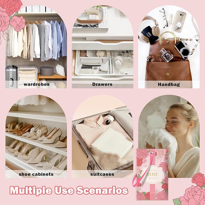 SCENTORINI Scented Sachets for Drawer and Closet, Rose Scent 14 Pack | Long-Lasting Sachets Bags Gift Set, Closet Freshener Sachet for Drawer, Suitcases, Handbags, Wardrobe Freshener, Gym Bag
