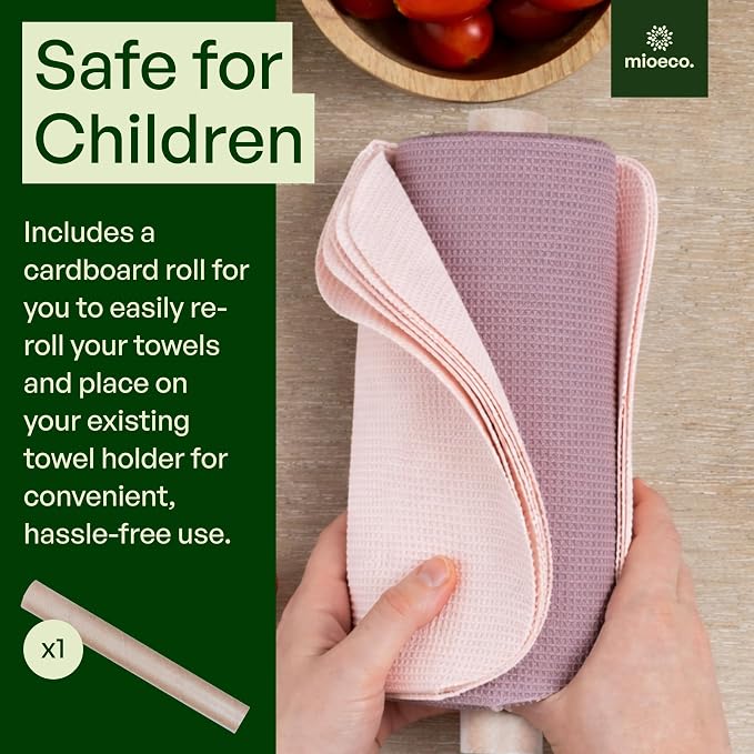 mioeco 24 Pack Multicolored Reusable Paper Towels - Nature Friendly - Organic Cotton Alternative - Thick, Strong, Paperless Kitchen Dish Cloths - Reusable Napkins - Dish Towels - Cloth Napkin