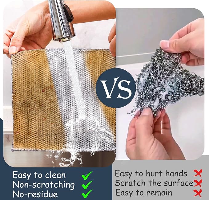 Navona 12 Pcs New Upgrade Steel Wire Dishcloth,Triple-Layer Steel Wire Cleaning Cloth,Powerful Cleaning Non-Scratch Wire Dishcloth Rag for Cookware, Sinks, Dishes, Stove Tops