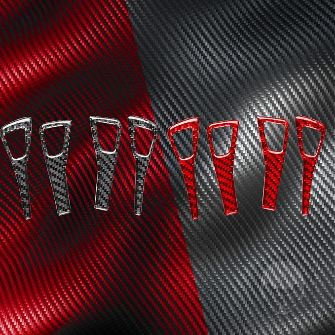 Red Real Carbon Fiber Trim for Tesla Accessories | for Model 3 2017-2022 / Model Y 2020-2024 Door Glass Lifting Window Power Switch Button Sticker Interior Thick Overlay Decal