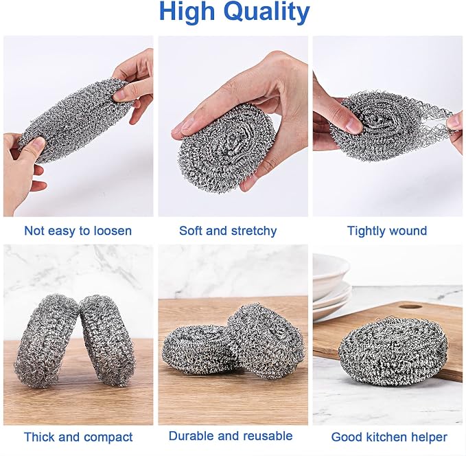 Steel Wool Scrubbers, 12 Pack, 23g/Pack, Especially for Tough Cleaning | Premium Stainless Steel Scrubbers, Metal Scouring Pads, Heavy Duty Cleaning Supplies for Pans, Pots, Ovens, Grills, Sinks
