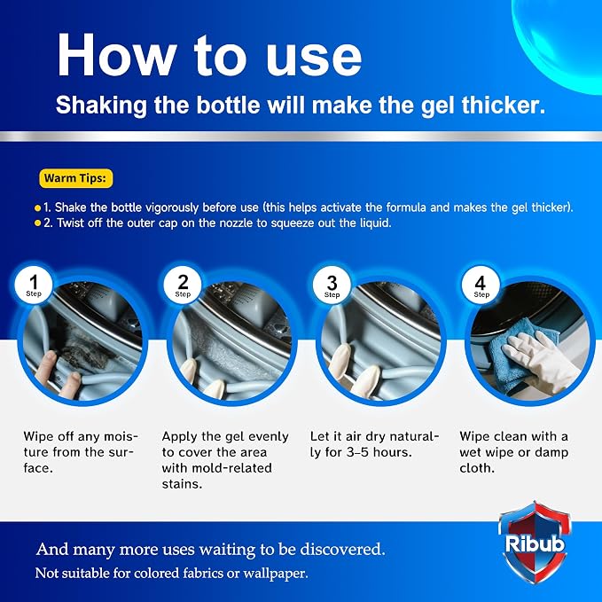 Mold Stain Remover Gel Heavy Duty Household Cleaning Gel for Washing Machine Seals, Fridge Gaskets, Bathroom & Kitchen Tile Grout, Sinks, Shower & Caulk 8 Fl Oz