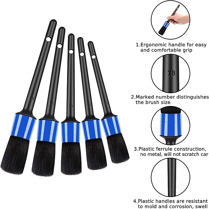 HMPLL 10pcs Detailing Brush Set, Blue | Multi-Purpose Car Detailing Brushes for Cleaning Car Interior, Exterior, Engine, Leather