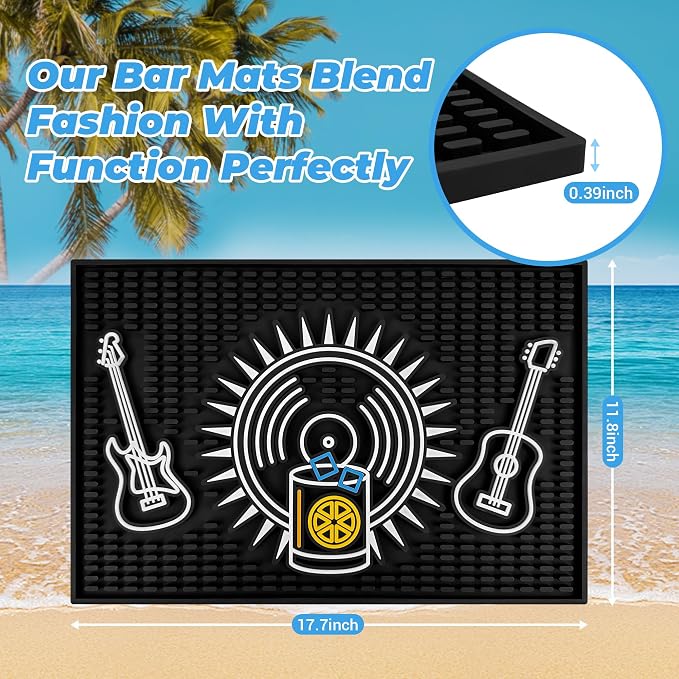 Neon Tiki Black Bar Mat 18 x 12 Inch - Thick Rubber Bar Mats for Countertop and Bartending - Professional Bar Spill Mat for Home Bar Accessories, Bar Cart Decor and Bartender Accessories （YLPD）