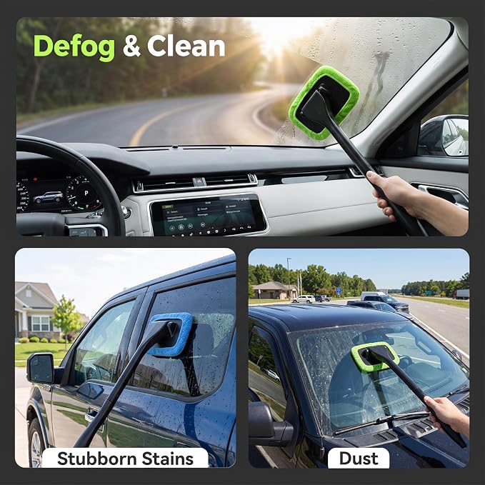 Car Windshield Cleaner Tool, Inside Windshield Cleaning Tool | with 4 Washable and Reusable Microfiber Pads, Auto Wiper Inside Compact Windshield Brush for Car & Home Windows