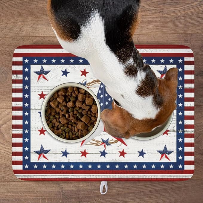 4th of July Patriotic Dish Drying Mat for Kitchen Counter Vintage Red and Blue Star Microfiber Dish Drainer Mat Country Absorbent Washable Drying Pad Extra Large 18"x24"