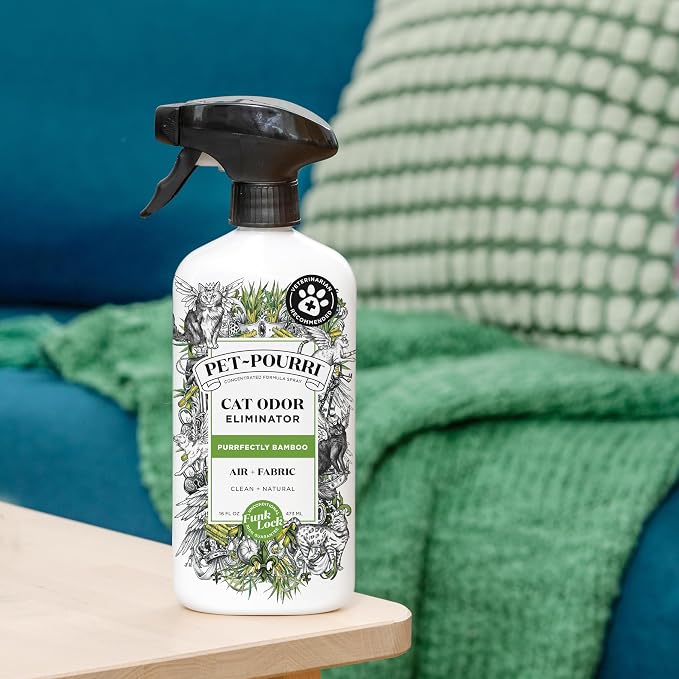 Pet-Pourri Purrfectly Bamboo Cat Odor Freshener Bundle - Air & Fabric Spray 16 Fl Oz + Candle 7.5 Fl Oz (Veterinarian Recommended)