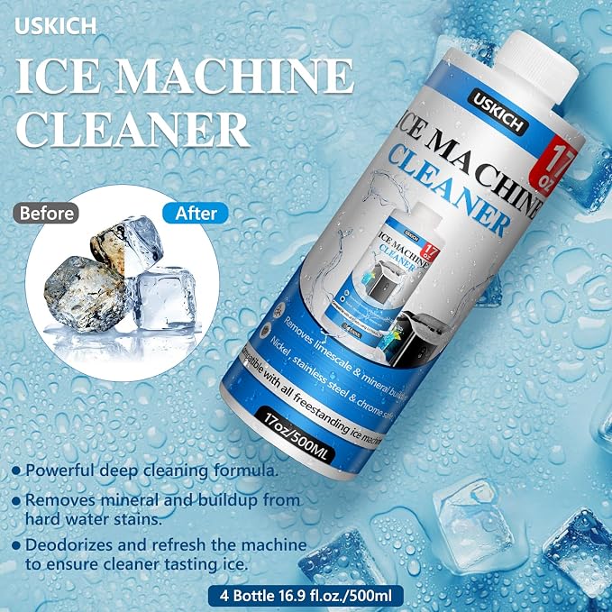 USKICH 4 Pack Ice Machine Cleaner Maker Descaler-68 fl oz Nickel Safe Descaler,Ice Maker Cleaner Solution Compatible with Ice Machine Brands Scotsman,KitchenAid,Hoshizaki