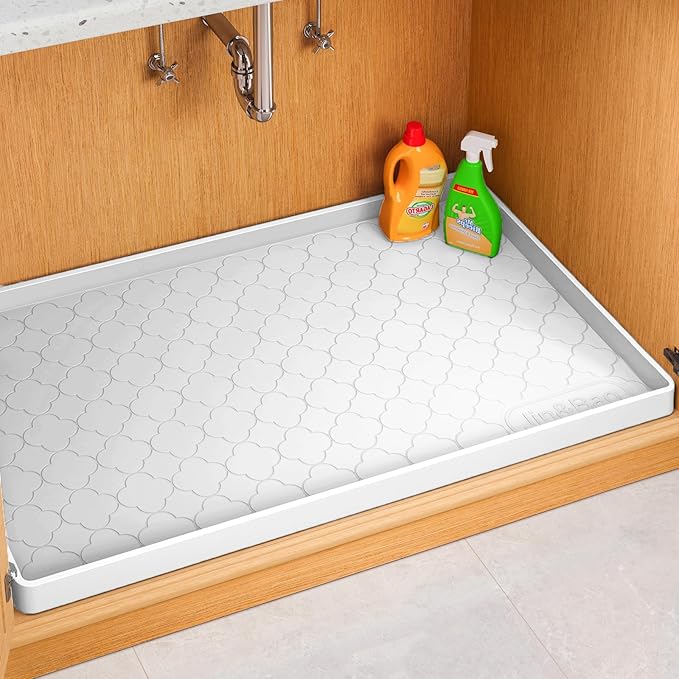 Jin&Bao Waterproof Under Sink Mat 19" x 19", Thick Silicone Mat Cabinet Protector for Kitchen and Bathroom, Shelf Liner, Home Organizer and Storage, Multipurpose Tray for Gadgets and Essentials