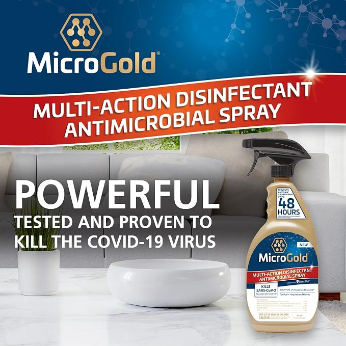 MicroGold Multi-Action Disinfectant Antimicrobial Spray Tested and Proven Effective to Kill the COVID-19 Virus, Kills 99.9% of Viruses and Bacteria, 24 Fluid Ounces, 1 Pack, Packaging May Vary