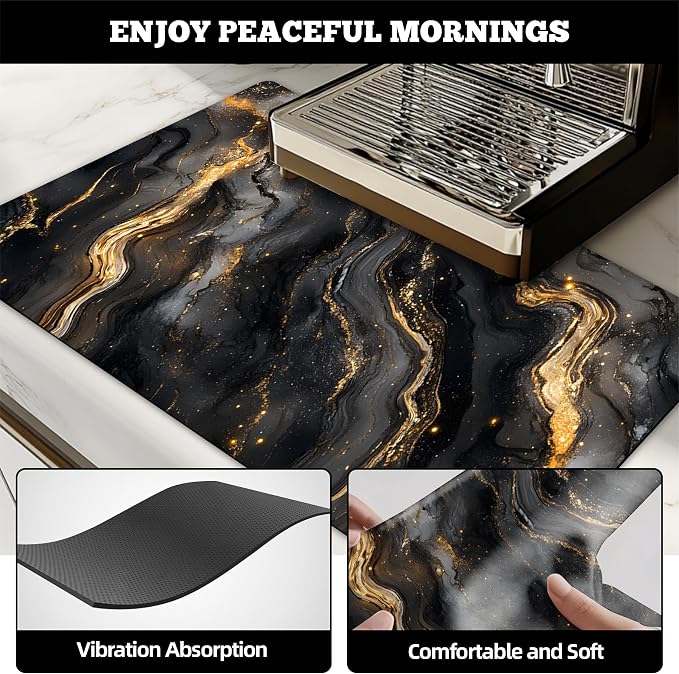 Dish Drying Mat Large Coffee Mat Absorbent Drying Mat for Kitchen Counter Coffee Bar Accessories 32"x 17", Black Gold Marble
