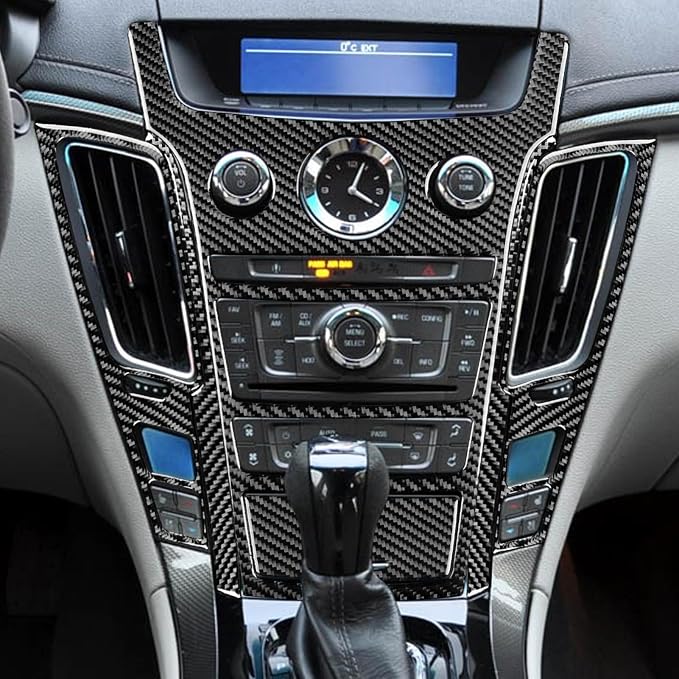 Real Carbon Fiber Trim for Cadillac CTS Accessories | for 2008 2009 2010 2011 2012 2013 Center Control Kit Panel Sticker Interior Thick Overlay Decal