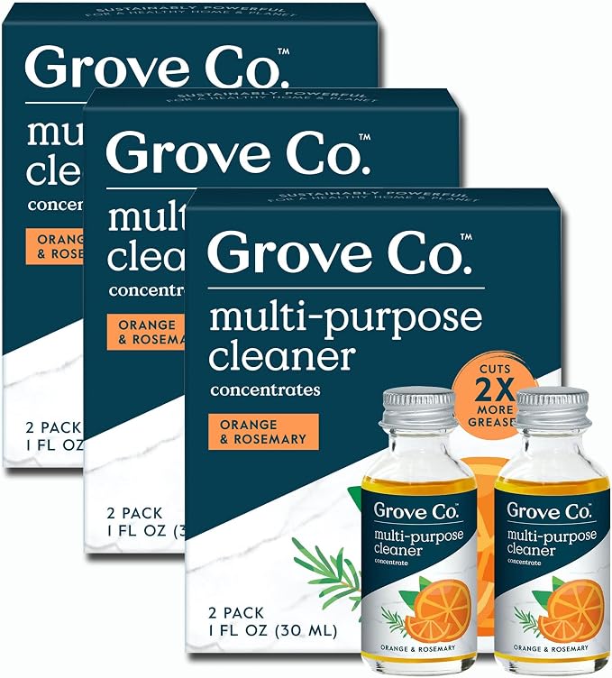 Grove Co. Multi-Purpose Cleaner Refills, 6 x 1fl oz, Orange & Rosemary | 6 refills; Plant-based; No plastic waste; Ammonia & chlorine free; No Harsh Chemicals