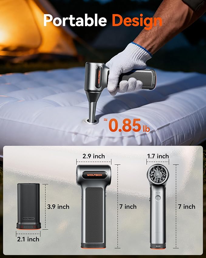 WOLFBOX MF200 Compressed Air Duster, Removable Battery, Car Cleaning, Home | 4 Nozzles, Cordless, 3-Speed Adjustable, Mini Blower, Computer Keyboard, Outdoor Use, 0.85 lb Portable, 2 Brushes