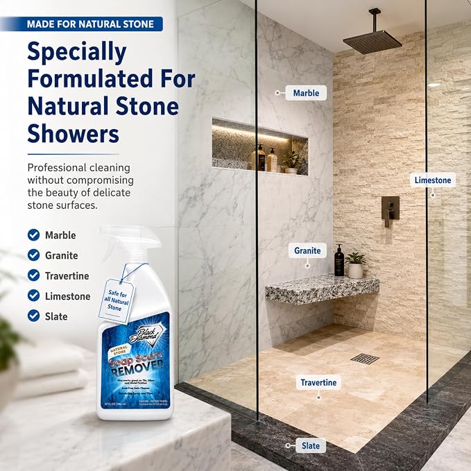 Black Diamond Stoneworks Soap Scum Remover – Natural Stone Safe Shower Cleaner for Marble, Granite, Travertine, Tile & Glass – Removes Soap Scum, Hard Water Buildup & Residue