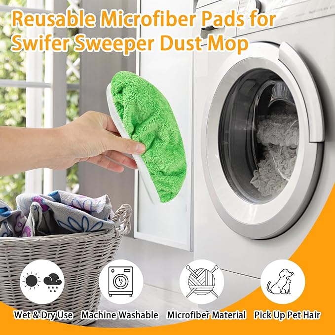 Unoutur Reusable Dry Sweeping Cloths Microfiber Wet Mop Pads Compatible with Swiffer Sweeper Mop Replacement Sweeping Mopping pad Refills for Hardwood Surface Floor Cleaning (16PCS)