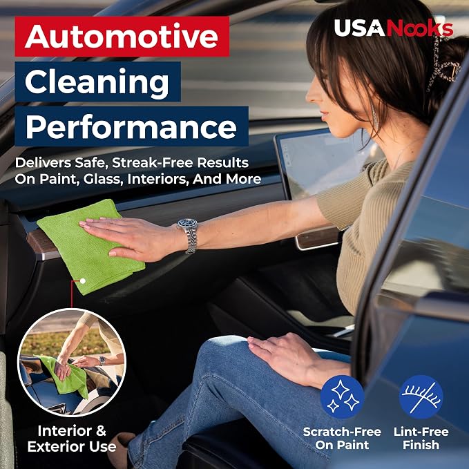 USANOOKS Microfiber Cleaning Cloth Light Green - 50 Pcs 12.5"x12.5" - High Performance - 1200 Washes, Ultra Absorbent Towels Weave Grime & Liquid for Streak-Free Mirror Shine - Car Washing Cloth