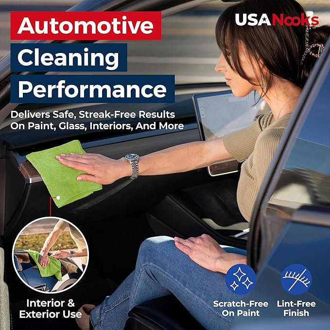 USANOOKS Microfiber Cleaning Cloth Light Green - 24 Pcs 12.5"x12.5" - High Performance - 1200 Washes, Ultra Absorbent Towels Weave Grime & Liquid for Streak-Free Mirror Shine - Car Washing Cloth