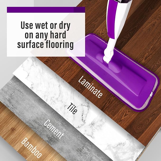 Wet Spray Mop for Floor Cleaning with 14 oz Bottle & 3 Microfiber Pads | Refillable bottle, washable pads, dry/wet use for home or commercial cleaning on hardwood, laminate, wood & ceramic floors
