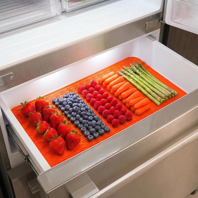 MicoYang Silicone Dish Drying Mat for Multiple Usage,Easy clean,Eco-friendly,Heat-resistant Silicone Mat for Kitchen Counter or Sink,Refrigerator or Drawer Liner Orange 5XL 36inches x 18inches