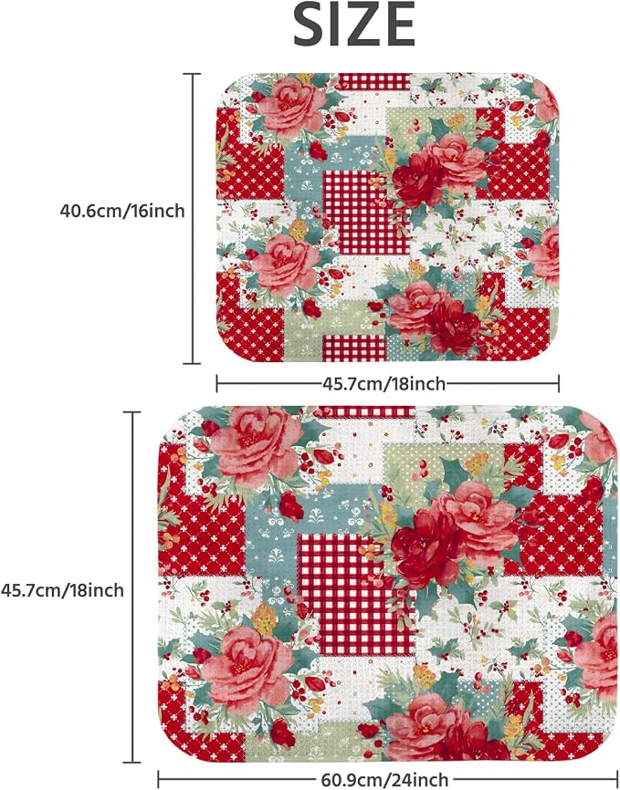 Dish Drying Mat for Kitchen Counter 16x18 Inch, Super Absorbent Dish Drainer Mat, Decorative Microfiber Dishes Drying Pad-Small(Red Flower)